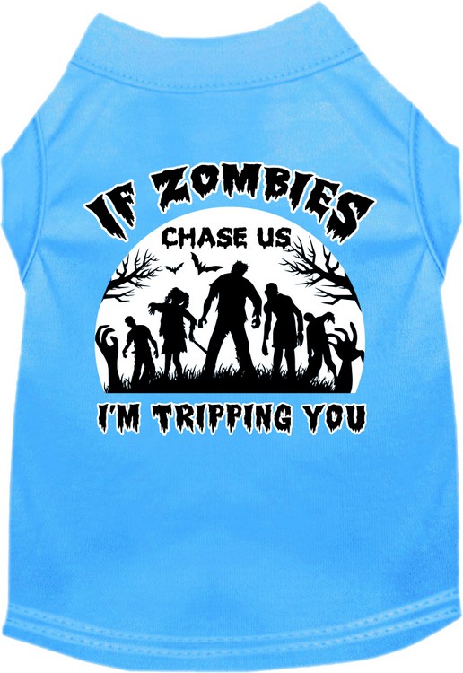 If Zombies Chase Us Screen Print Dog Shirt Bermuda Blue Size XS